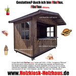 Markthuette Verkaufshuette Eventhuette Holzhuette Holzkiosk Imbisshuette auf Stahlrahmen mit Schwerlastrollen